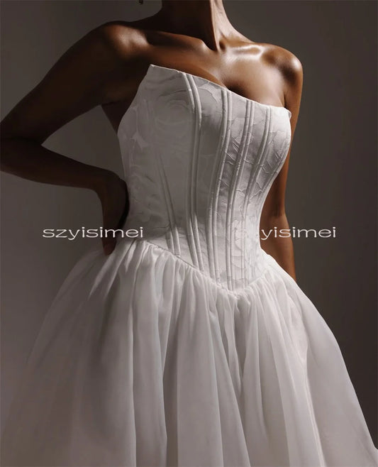 Strapless Top Satin Tull Skirt Wedding Dresses A Line Satin Bridal Gowns Sleeveless Evening Dress For Wedding Custom Made