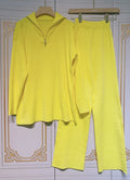 2024 Casual Autumn Loose Knit Sweater Set Fashion Zip Lapel Long Sleeve Pullover Sweater & Straight Pants Two-piece Set Yellow