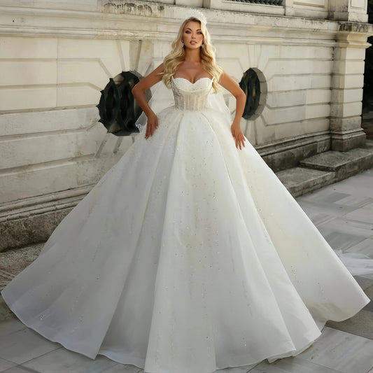 Sparkly Sequins Pearls Wedding Dresses 2026 Sweetheart Beads Puffy Bride Dress Bridal Gowns Arabic Dubai Vestidos De Novia