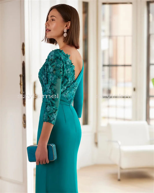 Sexy Deep V Neck Sheath Evening Dress Long Sleeves Bridal Gown For Wedding Pleats Evening Gowns amanda’s novias