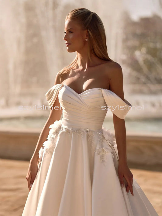 Simple A-Line Wedding Dresses 2026 Sweetheart Long Bridal Dress For Women Sweep Train Evening Wedding Prom Gowns Customized