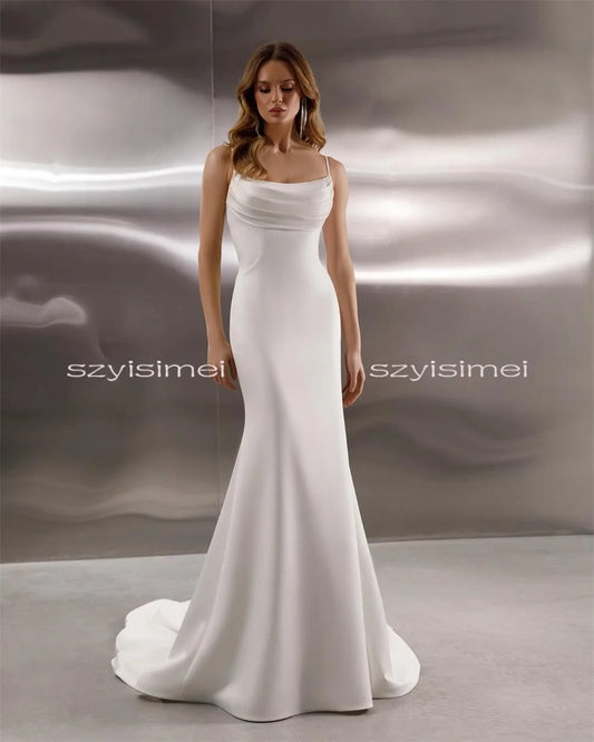 Elegant Off The Shoulder Sheath Mermaid Wedding Dresses Spaghetti Straps Removable Cap Evening Gowns  2025 Vestido De Noiva