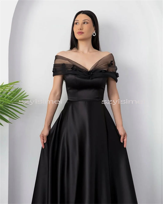 Satin Off Shoulder Party Dress For Women Sleeveless A Line Prom Gown Tea Length Evening Dresses Of Ladies Lace Up Cocktail Gowns