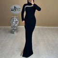 Black Color Top Quality Women Long Sleeve Shinning Crystal Bodycon Bandage Long Dress Fashion Evening Party Celebrate Dress