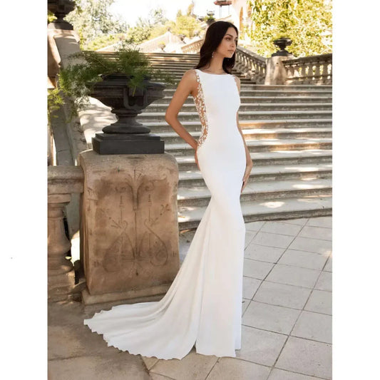 Sexy Mermaid Wedding Dress 2026 Scoop Sleeveless Lace Appliques Open Back Bridal Bride Grown Beach Vestidos De Novia