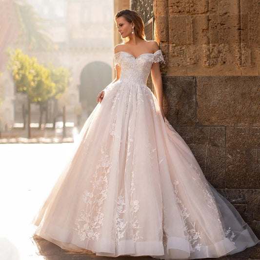 Vintage Ball Gown Wedding Dress 2026 Off the Shoulder 3D Flowers Lace Applique Tulle Bride Bridal Gowns Vestidos De Noiva