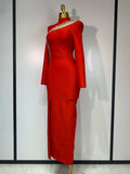 Sparkly Rhinestone Long Sleeve Red Bodycon Bandage Dress Women Wedding Evening Club Party Prom Gowns Luxury Birthday Dresses