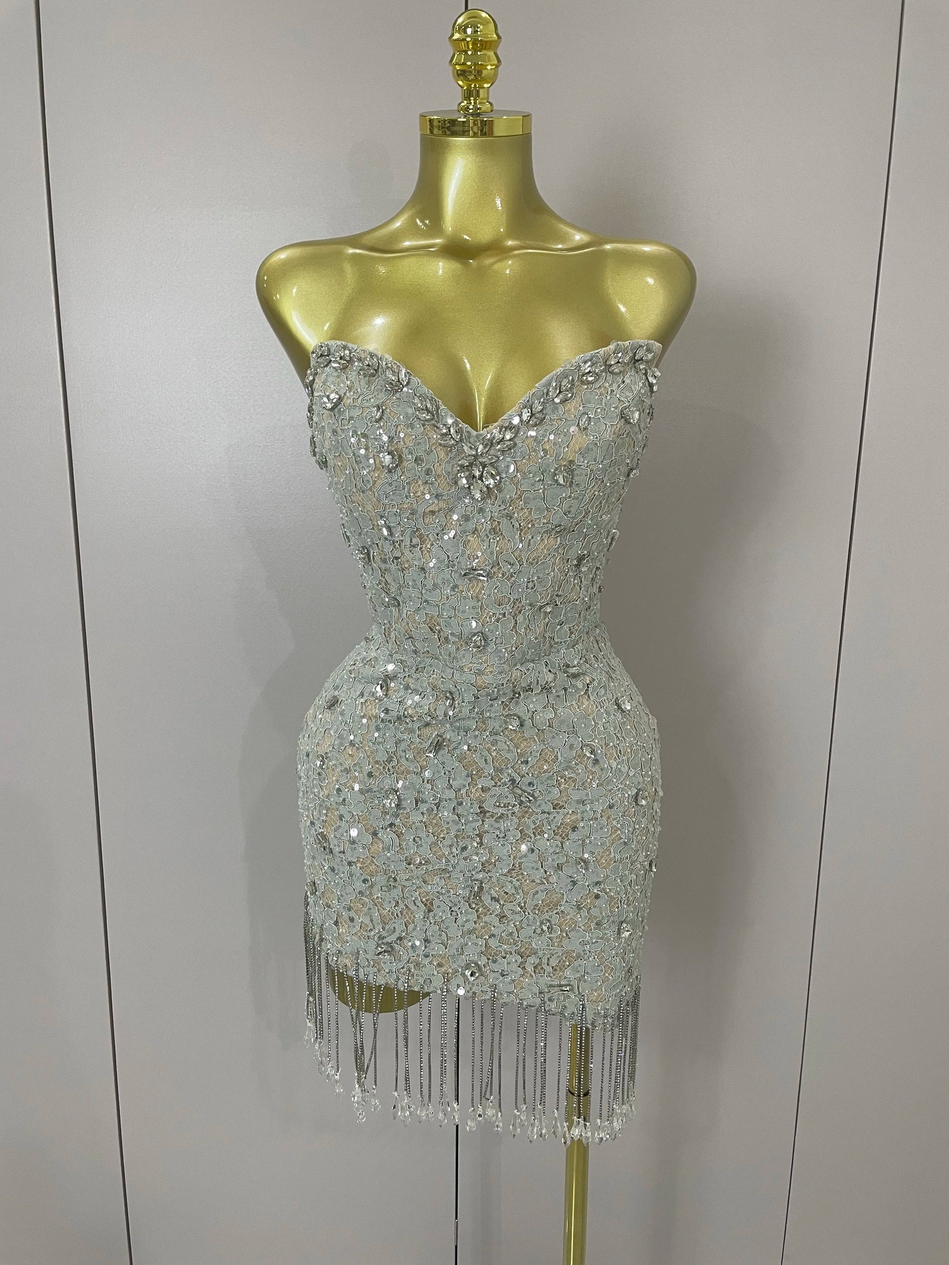 Luxury Sparkle Diamond Tassel Halter Cocktail Dress Women Elegant Evening Formal Gowns Wedding Party Dresses Stage Costumes MULTI