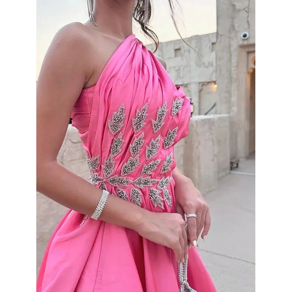 Evening Elegant Vintage Sexy Sweet Crystal Beaded A-Line One Shoulder Formal Occasion Prom Dress Evening Party Gowns