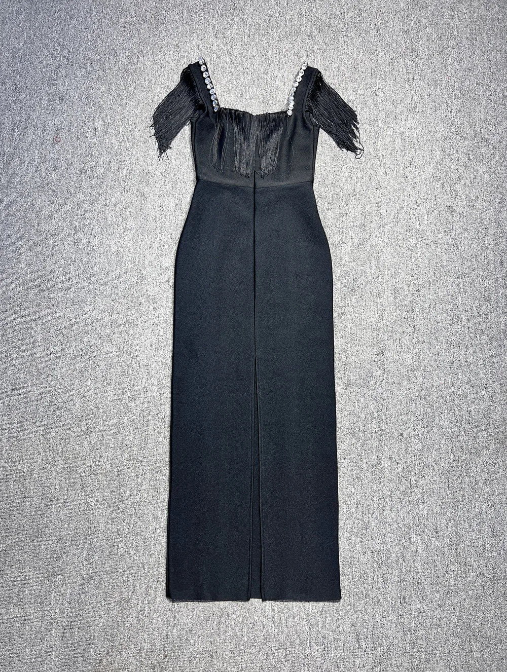 New Arrival Women Sleeveless Sexy Square Collar Tassels Bodycon Bandage Long Dress Celebrate Nightclub Evening Party Dress