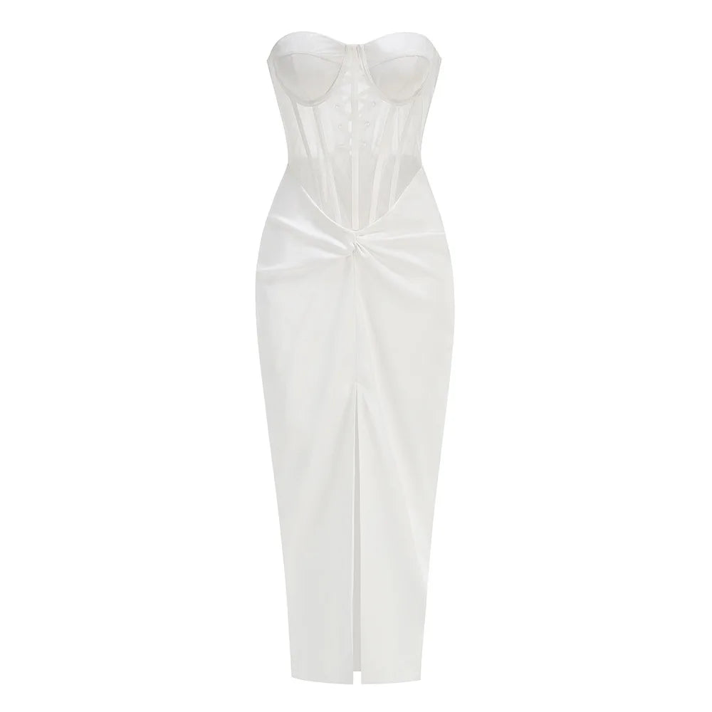 New Summer Women Sexy Strapless Laced-up Bodycon Long Dress Celebrate Evening Party Birthday Girls' Vacation Outfit Vestido