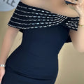 New Black Women Sexy Slash Meck Off the Shoulder Shinning Crystal Bodycon Long Bandage Dress Elegant Evening Party Dress