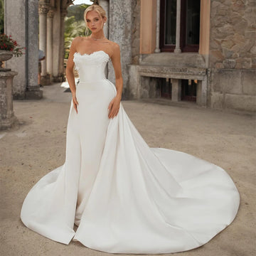 Customized Luxury Mermaid Satin Wedding Dress Beach Bridal Dresses Removable Train Evening Dress vestidos de novia