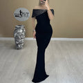New Black Women Sexy Slash Meck Off the Shoulder Shinning Crystal Bodycon Long Bandage Dress Elegant Evening Party Dress