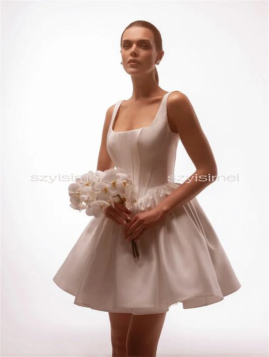 Moden Mini Wedding Dresses A-Line Backless Zipper Bridal Dress Customized Short Party Evening Gown vestidos de novia