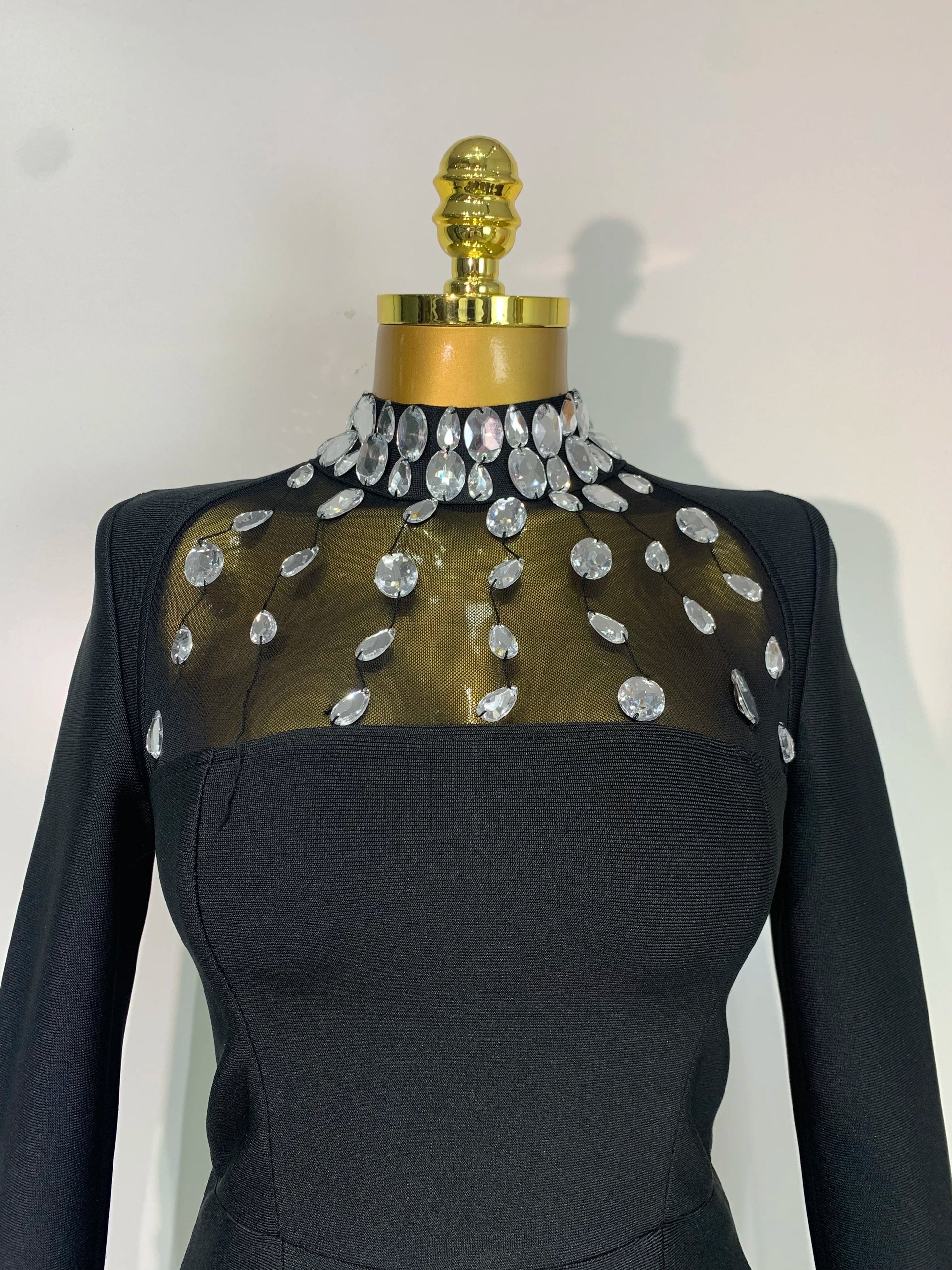 Luxury Birthday Dresses Sparkly Diamond Long Sleeve Black Bodycon Bandage Dress Women Wedding Evening Club Party Prom Gowns