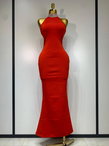Luxury Birthday Bandage Dress Women 2025 Elegant Red Halter Backless Celebrity Evening Party Wedding Gowns Club Gala Dresses Red
