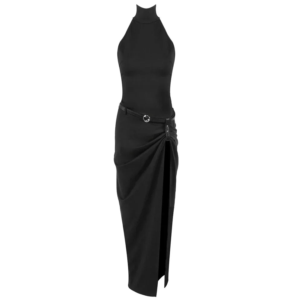 New Runway Fashion Women Off the Shoulder Bodycon High Split Long Dress High Street Celebrity Evening Party Cocktail Outfit