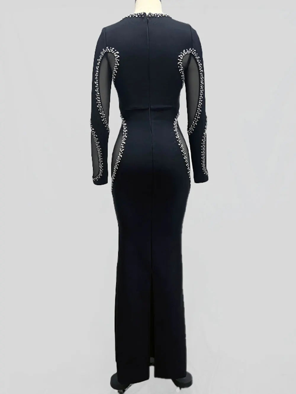 2024 Autumn Women's Light Luxury Diamond Mesh Patchwork Bandage Dress Long Sleeve Bodycon Tail Dresses Evening Party Vestidos