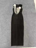 New Arrival Women Sexy Sleeveless Pearl Beading Bodycon Bandage Long Dress Celebrate Evening Party Nightclub Outfit Vestido