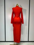 Sparkly Rhinestone Long Sleeve Red Bodycon Bandage Dress Women Wedding Evening Club Party Prom Gowns Luxury Birthday Dresses
