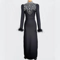 Black Red Color Women Long Sleeve Shinning Crystals Long Maxi Dress Celebrate Elegant Evening Party Outfit Vestido