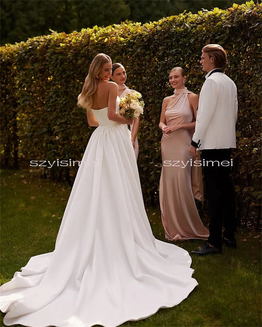 Modern Strapless Mermaid Wedding Gowns Sweep Train Bridal Dresses 2026 Custom Made Removed Train Evening Dress For Wedding