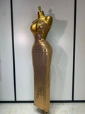 Luxury Sexy Backless Halter Gold Glitter Sequins Maxi Long Dress Elegant Sparkly Evening Party Club Dress Wedding Guest Gown