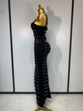 Women's Fashion Sexy Luxury Rhinestone Black Bodycon Bandage Dress Cocktail Evening Party Long Dresses Wedding Guest Gown