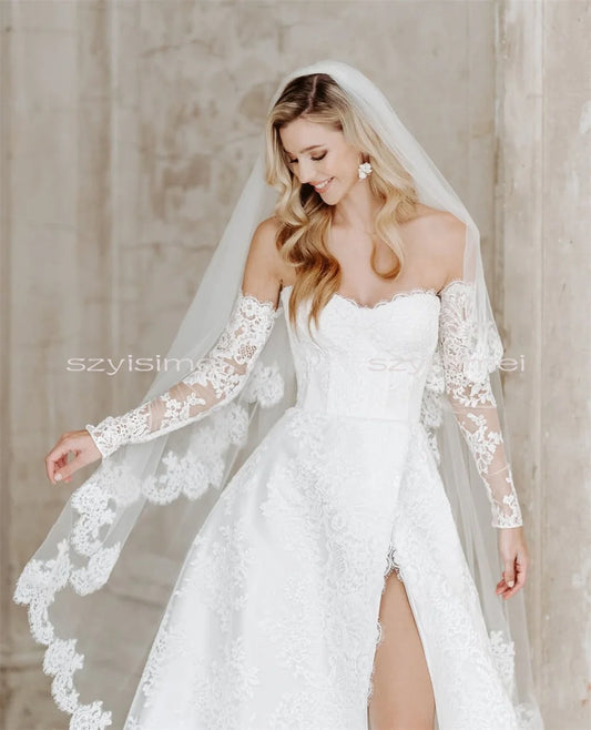 Luxury Wedding Dress Full Lace A-line Front Split Bridal Gowns Customized Evening Dresses For Wedding vestidos de novia