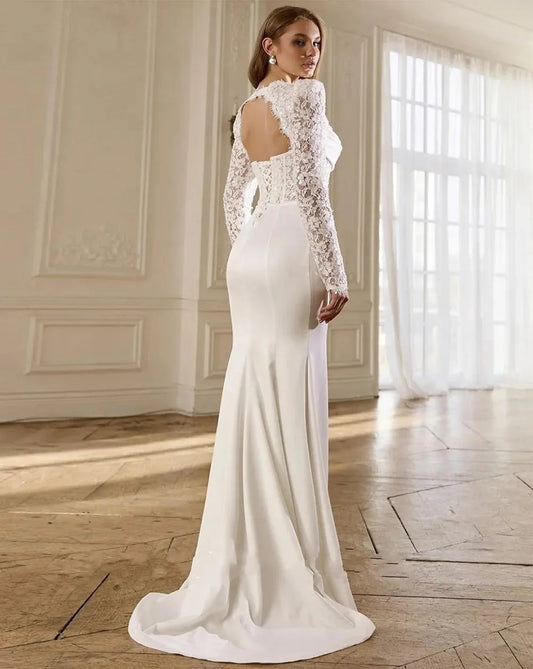 Moden Mermaid Wedding Dress Mermaid Bridal Gown 2026 Sweetheart Long Sleeves Pleat Sequined Lace Bride Dresses Robe Mariage