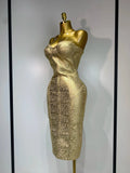 Women Sexy Gold Strapless Bodycon Bandage Dress Fashion Celebrate Evening Party Luxury Birthday Wedding Guest Dress