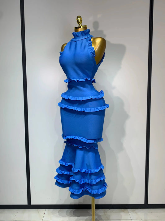 Women Sexy Backless Ruffles Bodycon Bandage Mermaid Dress Celebrate Evening Party Luxury Birthday Wedding Guest Dress