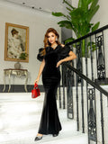 Black Winered Color Women Sexy Off the Shoulder Ruffles Bodycon Velvet Maxi Dress Wedding Party Mermaid Cocktail Outfit black
