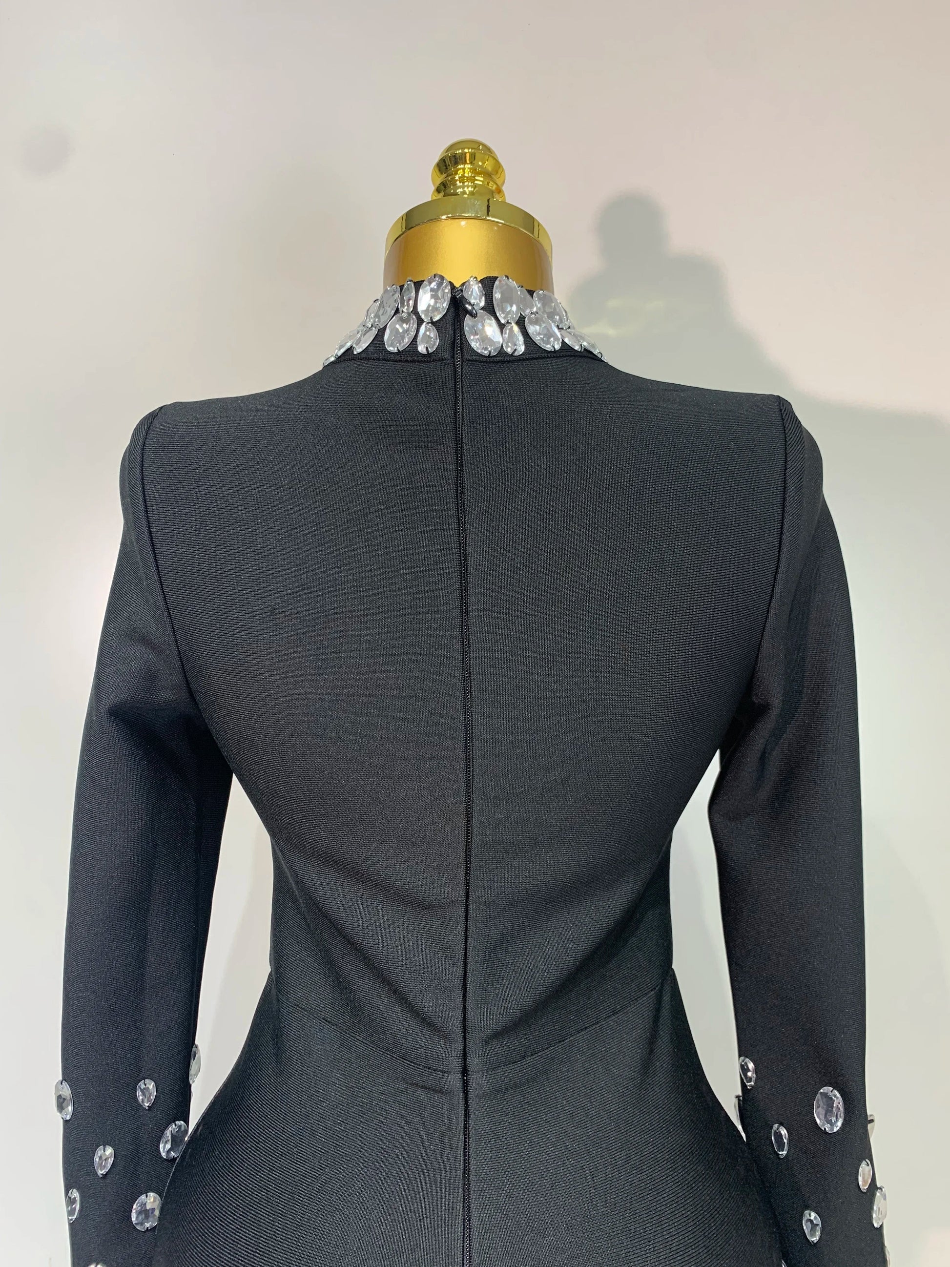 Luxury Birthday Dresses Sparkly Diamond Long Sleeve Black Bodycon Bandage Dress Women Wedding Evening Club Party Prom Gowns