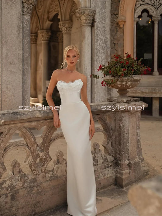 Customized Luxury Mermaid Satin Wedding Dress Beach Bridal Dresses Removable Train Evening Dress vestidos de novia