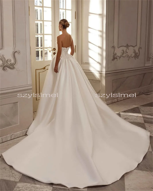 Simple A Line Wedding Gown For Women Sweetheart With Flowers Customized Wedding Dress Evening Bride Dresses vestido de noiva