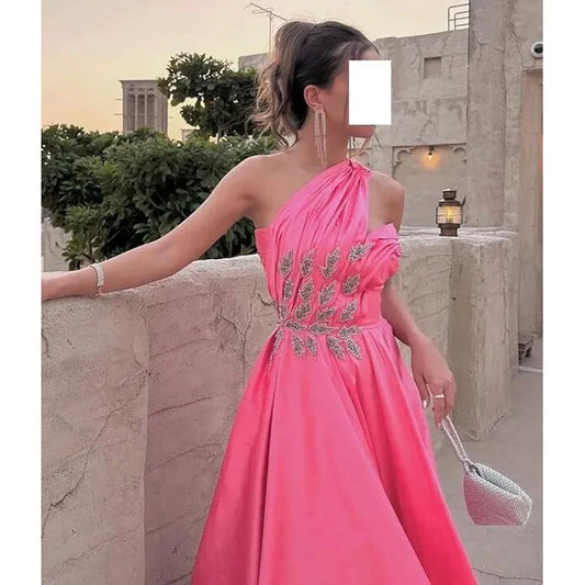 Evening Elegant Vintage Sexy Sweet Crystal Beaded A-Line One Shoulder Formal Occasion Prom Dress Evening Party Gowns same as picture