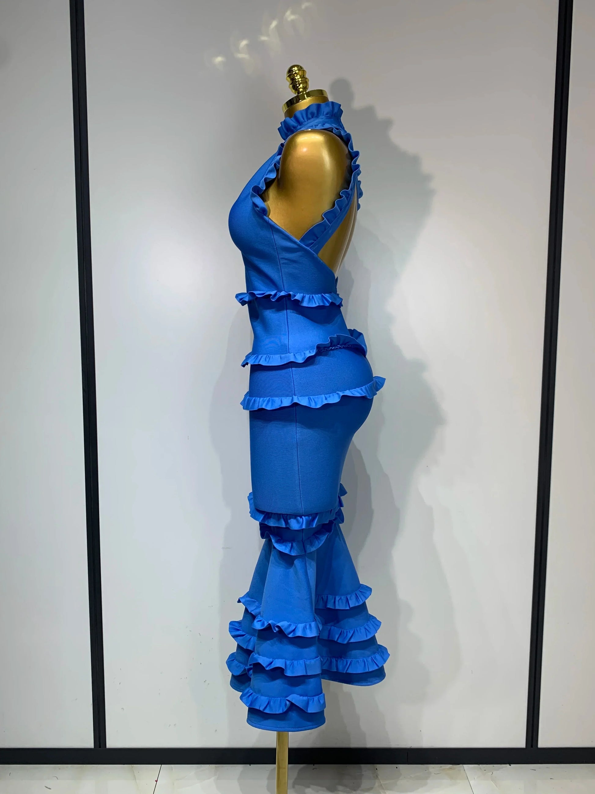 Women Sexy Backless Ruffles Bodycon Bandage Mermaid Dress Celebrate Evening Party Luxury Birthday Wedding Guest Dress