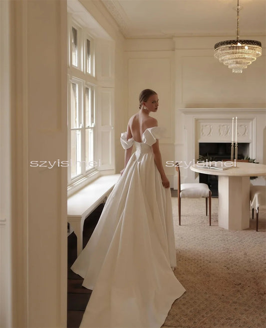 A Line Sweetheart Wedding Dresses For Courthouse Satin Bridal Gowns Back Zipper Customized Evening Dress For Wedding