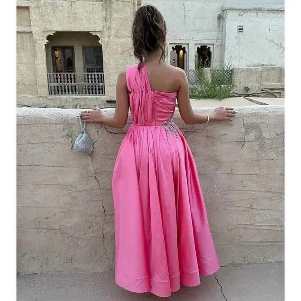 Evening Elegant Vintage Sexy Sweet Crystal Beaded A-Line One Shoulder Formal Occasion Prom Dress Evening Party Gowns