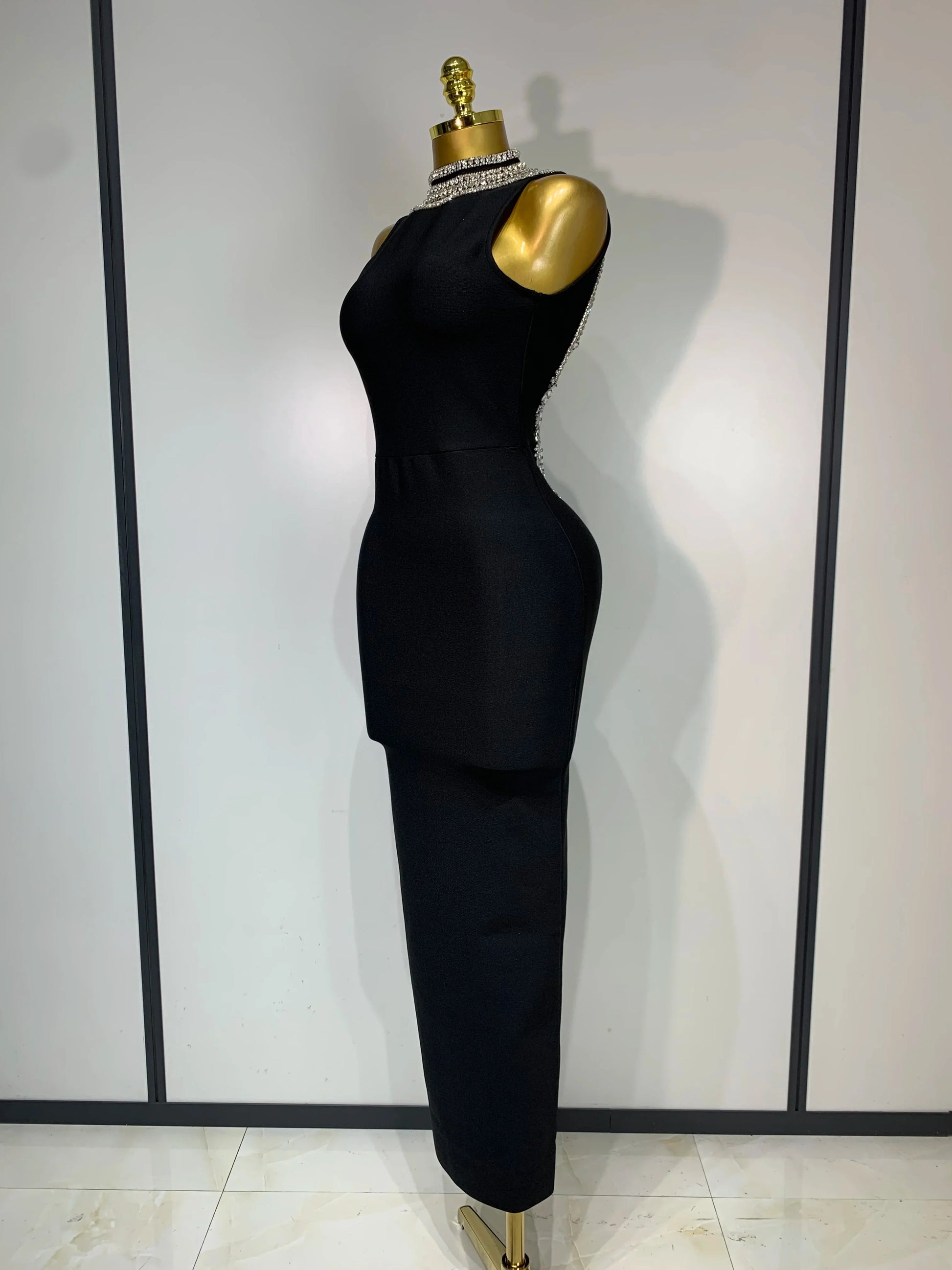 Celebirty Elegant Evening Party Vestido Women's Diamonds Beading Sleeveless Sexy Backless Bandage Dress Wedding Guest Prom Gown