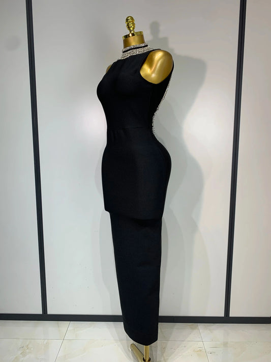 Celebirty Elegant Evening Party Vestido Women's Diamonds Beading Sleeveless Sexy Backless Bandage Dress Wedding Guest Prom Gown