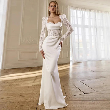 Moden Mermaid Wedding Dress Mermaid Bridal Gown 2026 Sweetheart Long Sleeves Pleat Sequined Lace Bride Dresses Robe Mariage