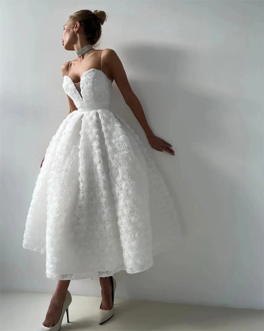 New Arrival Wedding Dress 2026 3D Rose Floral Lace Spaghetti Strap Ankle-Length Princess Bridal Party Gowns Vestidos De Noiva