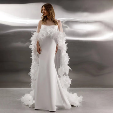 Elegant Off The Shoulder Sheath Mermaid Wedding Dresses Spaghetti Straps Removable Cap Evening Gowns  2025 Vestido De Noiva