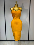Women Sexy Backless Bandage Midi Dress Fashion Halter Sleeveless Backless Bodycon Club Evening Party Wedding Guest Dresses Orange