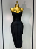 Women Sexy Gold Strapless Bodycon Bandage Dress Fashion Celebrate Evening Party Luxury Birthday Wedding Guest Dress black