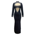 New Winter Style Women Long Sleeve Sexy Mesh Sparkly Crystal Bodycon Long Bandage Dress Fashion Celebrate Evening Party Dress
