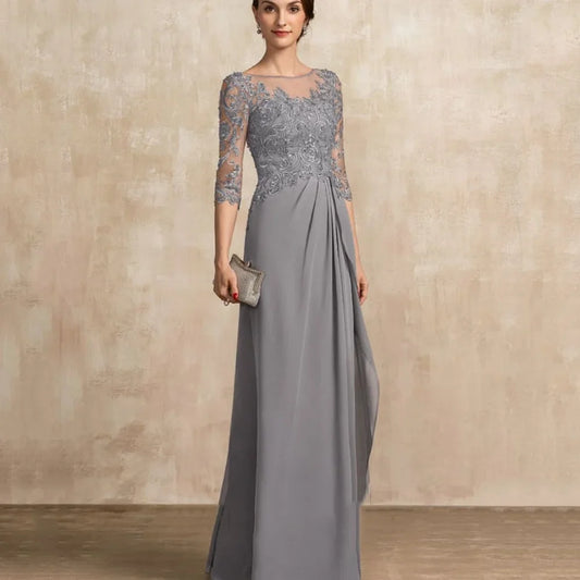 Customized Elegant Chiffon Dress Formal Occasion Half Sleeves A Line Wedding Party Gowns Lace Mother Dresses New For Bride as picture